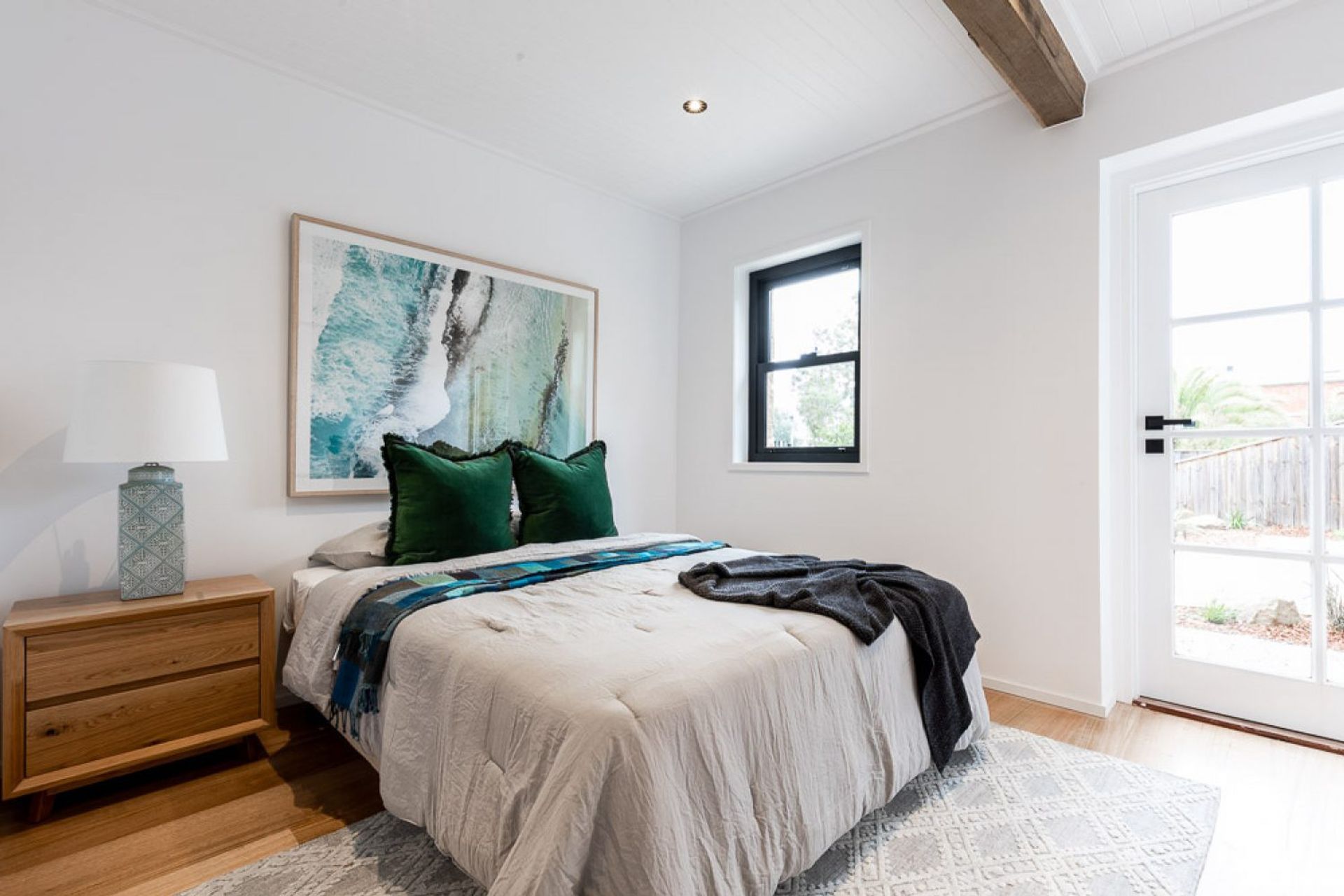 The existing timber beams have been retained in all of the bedrooms.