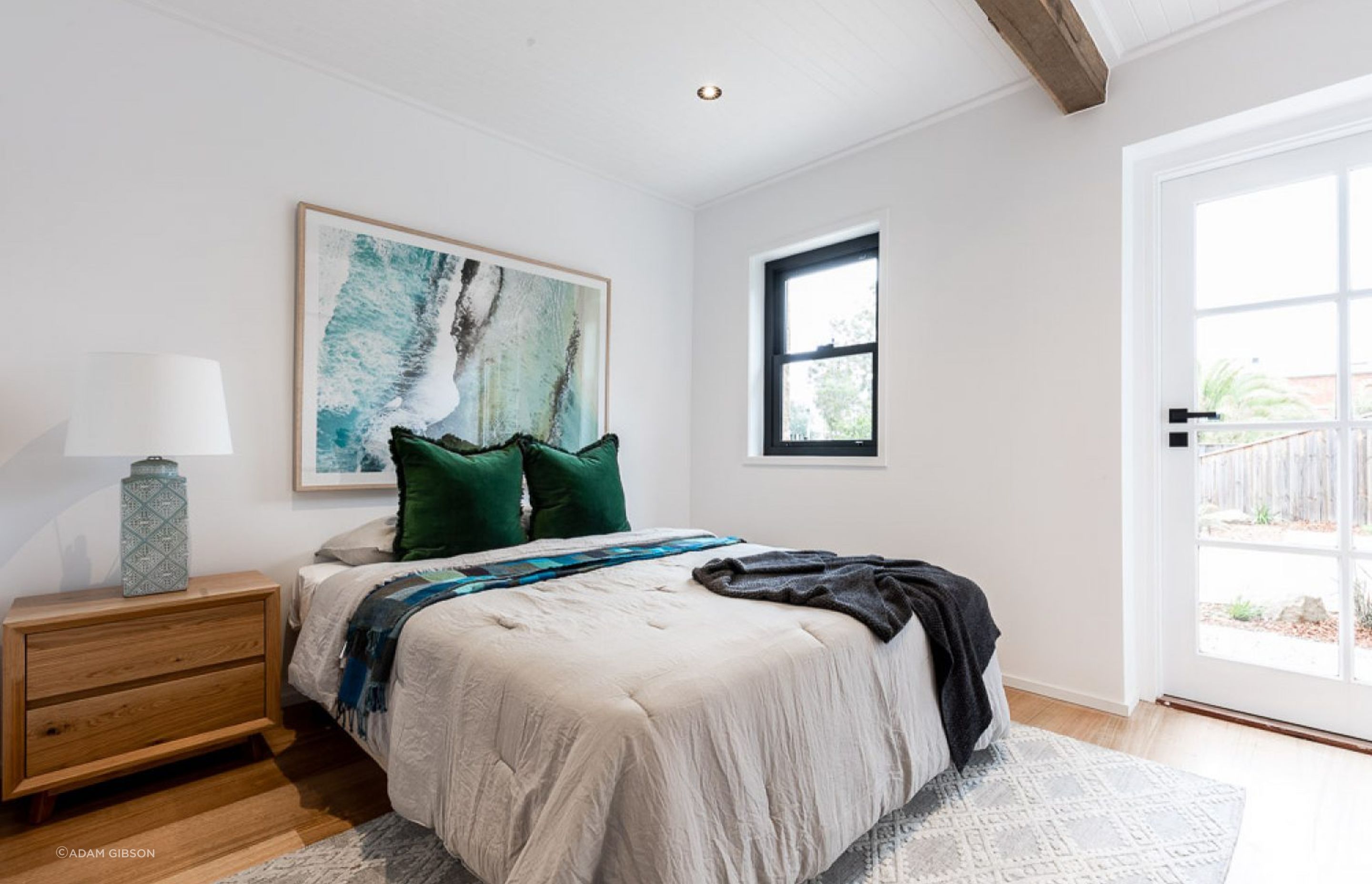 The existing timber beams have been retained in all of the bedrooms.