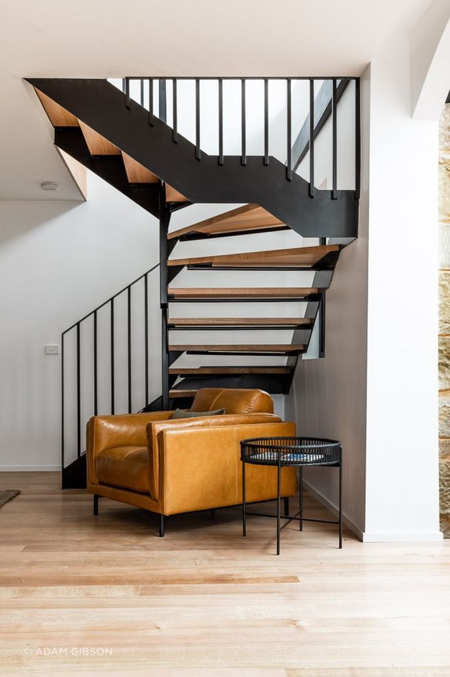 The stairs were redesigned to one day accommodate a grand piano.