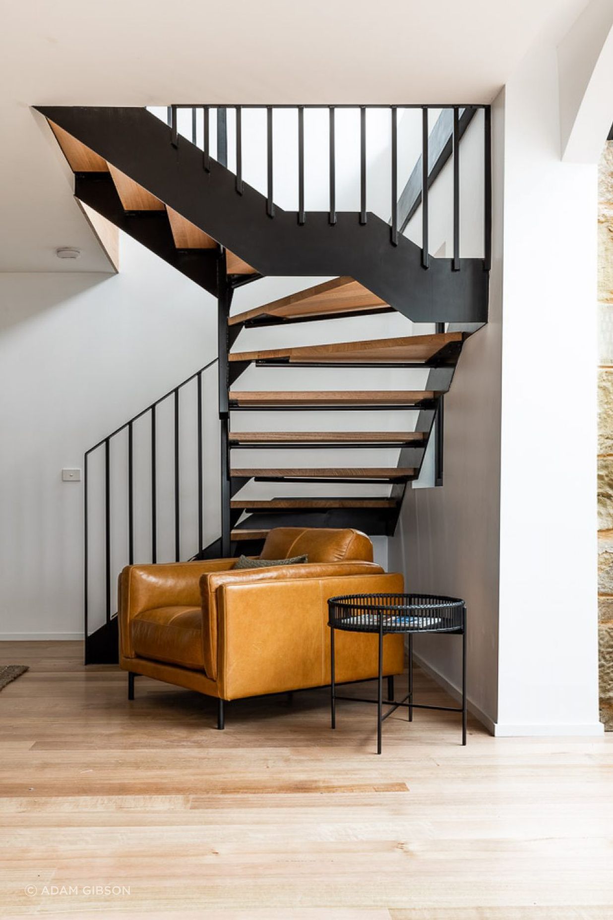 The stairs were redesigned to one day accommodate a grand piano.