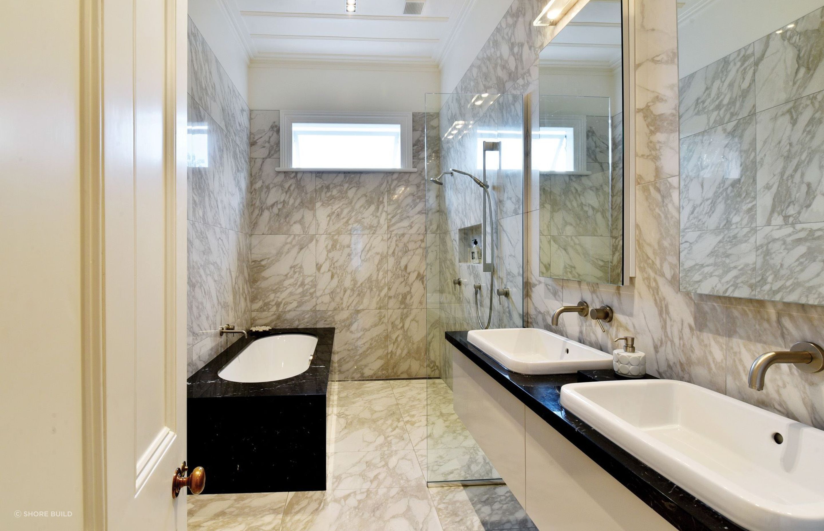 Marble finishes aplenty in the villa's luxurious bathroom.
