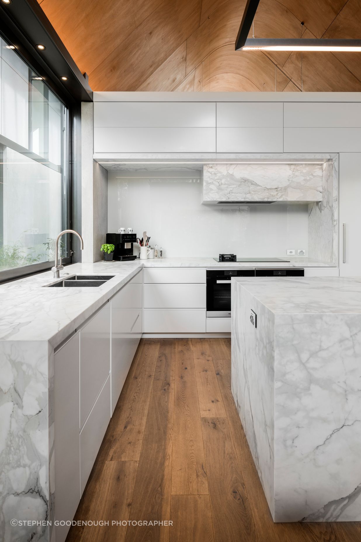 South Architects designed many of the internal features including the kitchen and scullery. “None of the spaces are massive but they all feel right,” says Craig. The tap ware is from Robertson Bathware.