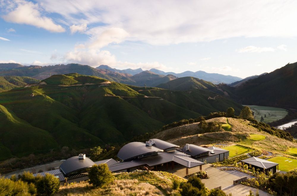 Falcon Brae Villa, situated above Motueka River and adjacent to national parks. “It has a really lovely view of the river and you can hear the rapids, so we were trying to engage with that,” says Simon Hall of Jerrram Tocker Barron Architects.