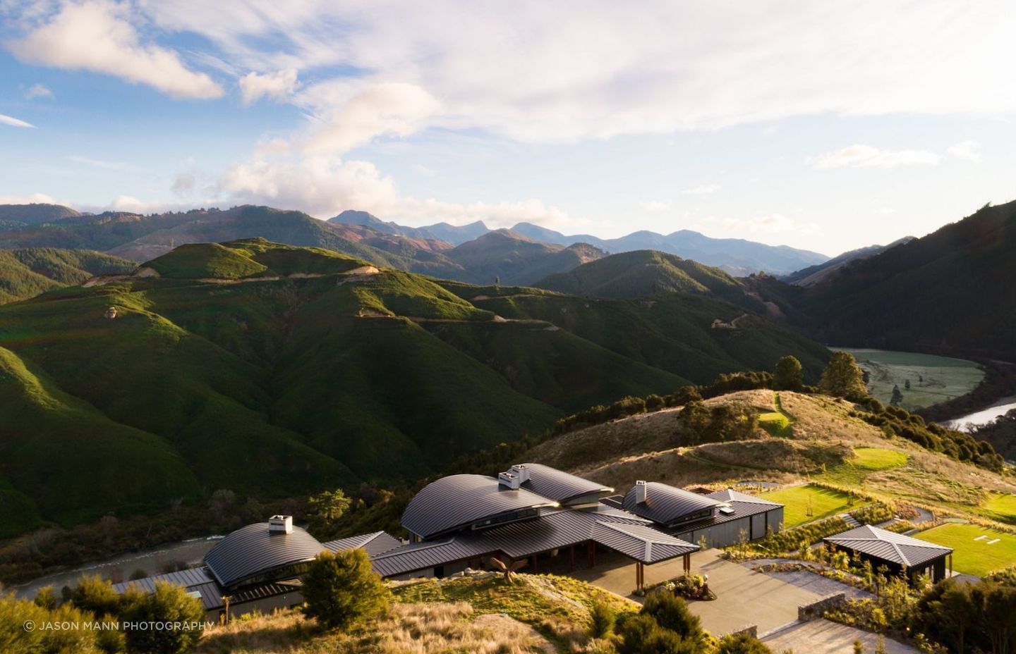 Falcon Brae Villa, situated above Motueka River and adjacent to national parks. “It has a really lovely view of the river and you can hear the rapids, so we were trying to engage with that,” says Simon Hall of Jerrram Tocker Barron Architects.