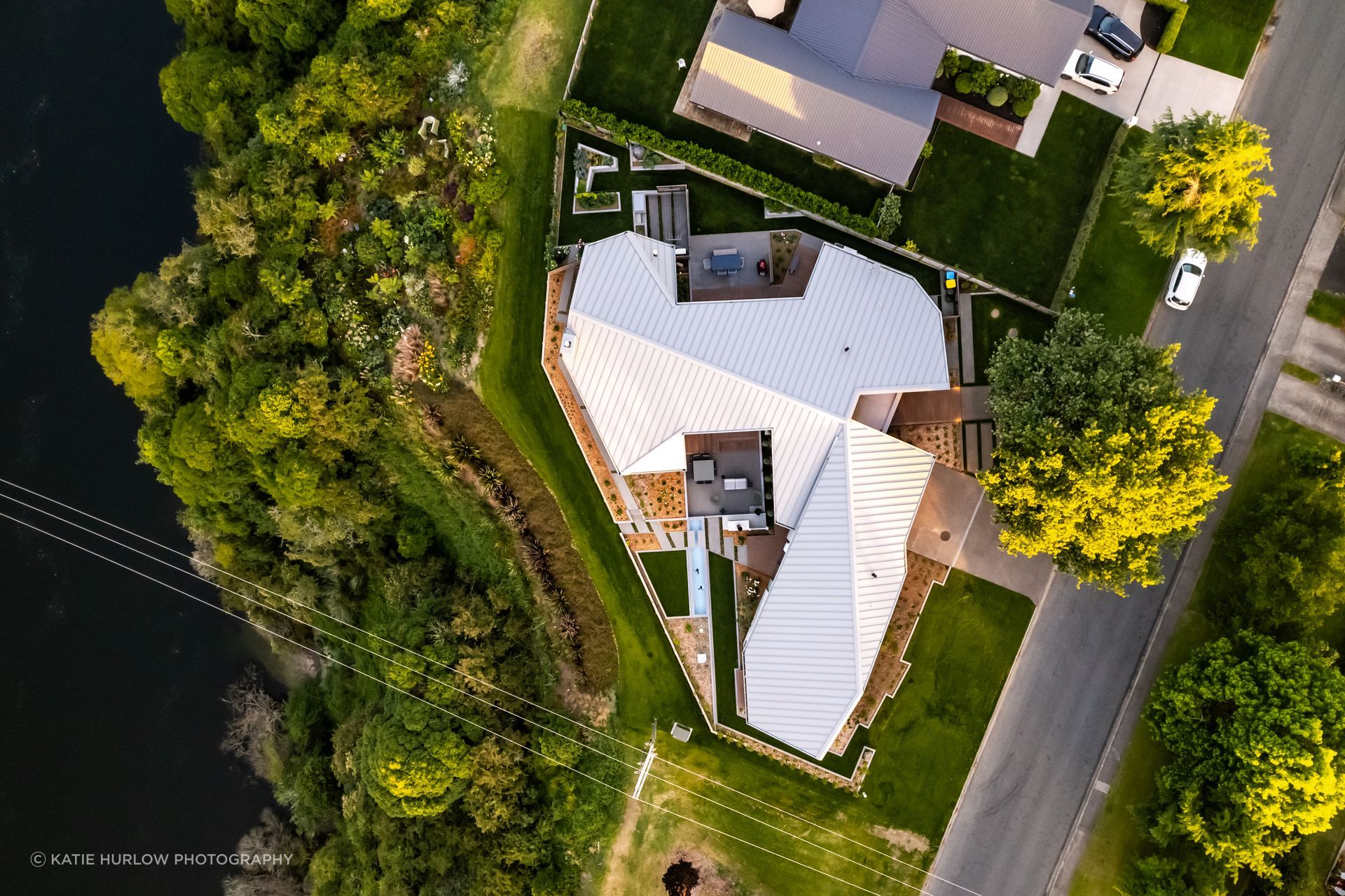 A bird's eye view captures the clever use of space on the compact site.