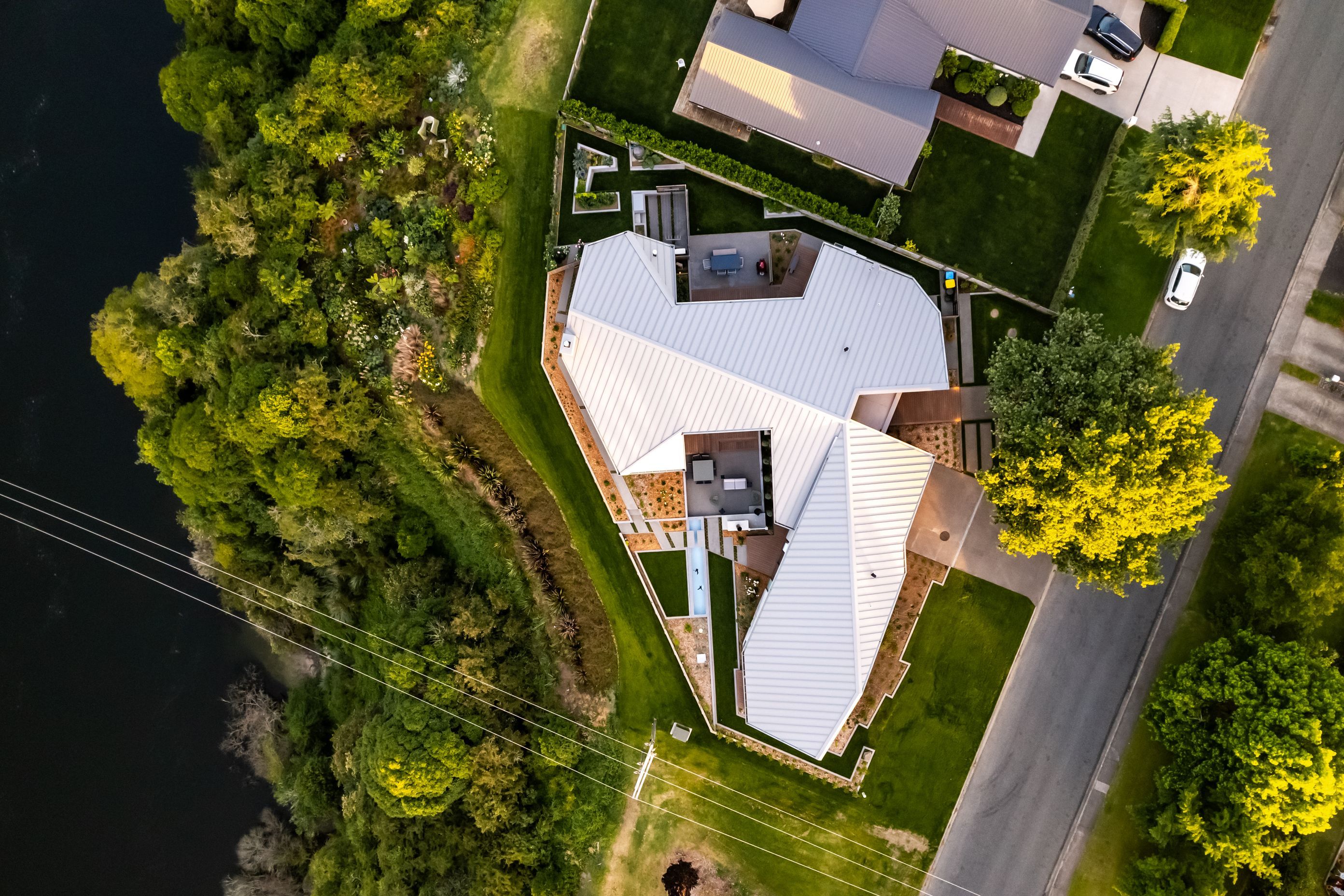 A bird's eye view captures the clever use of space on the compact site.