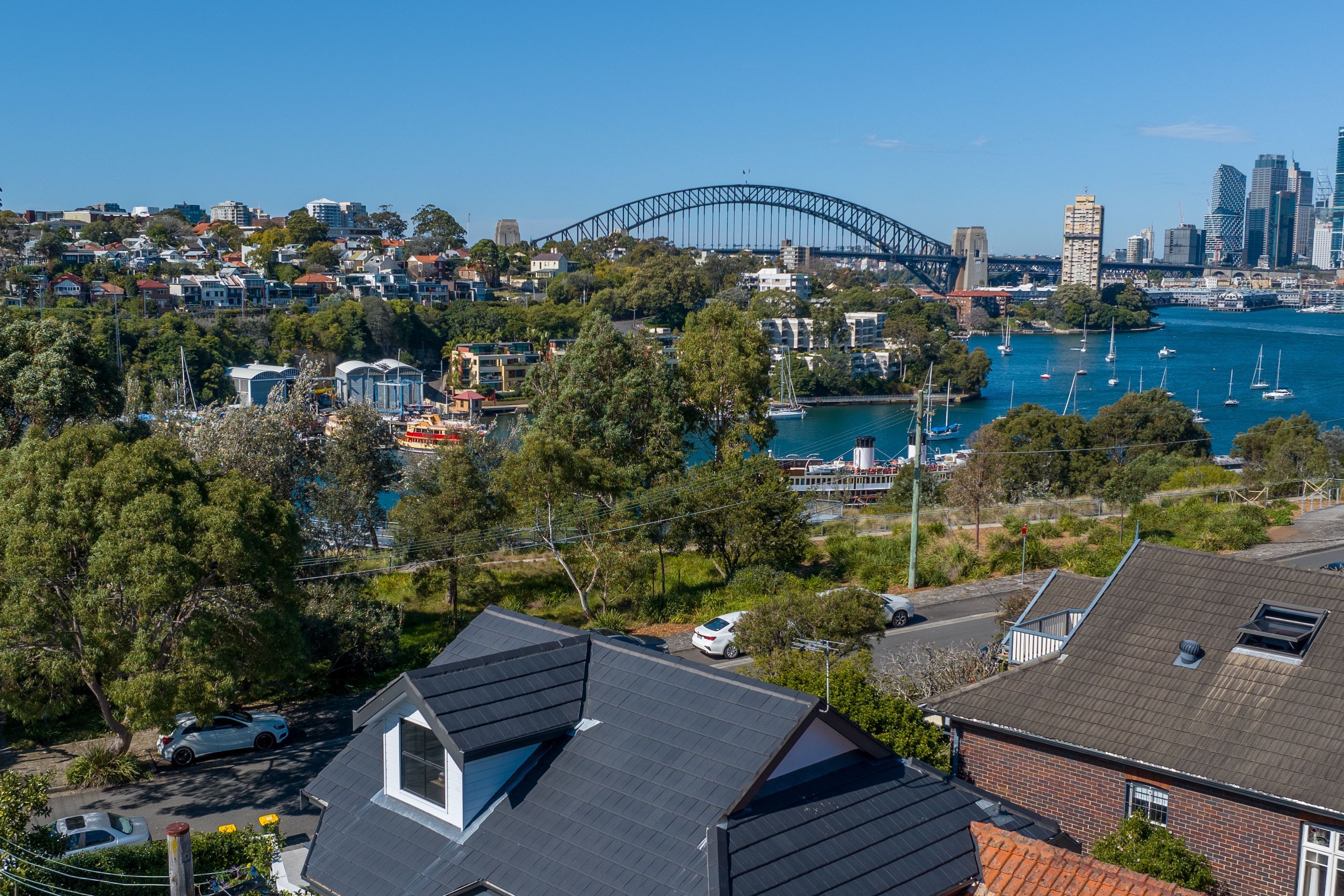 The home boasts stunning views of Sydney Harbour and bridge.
