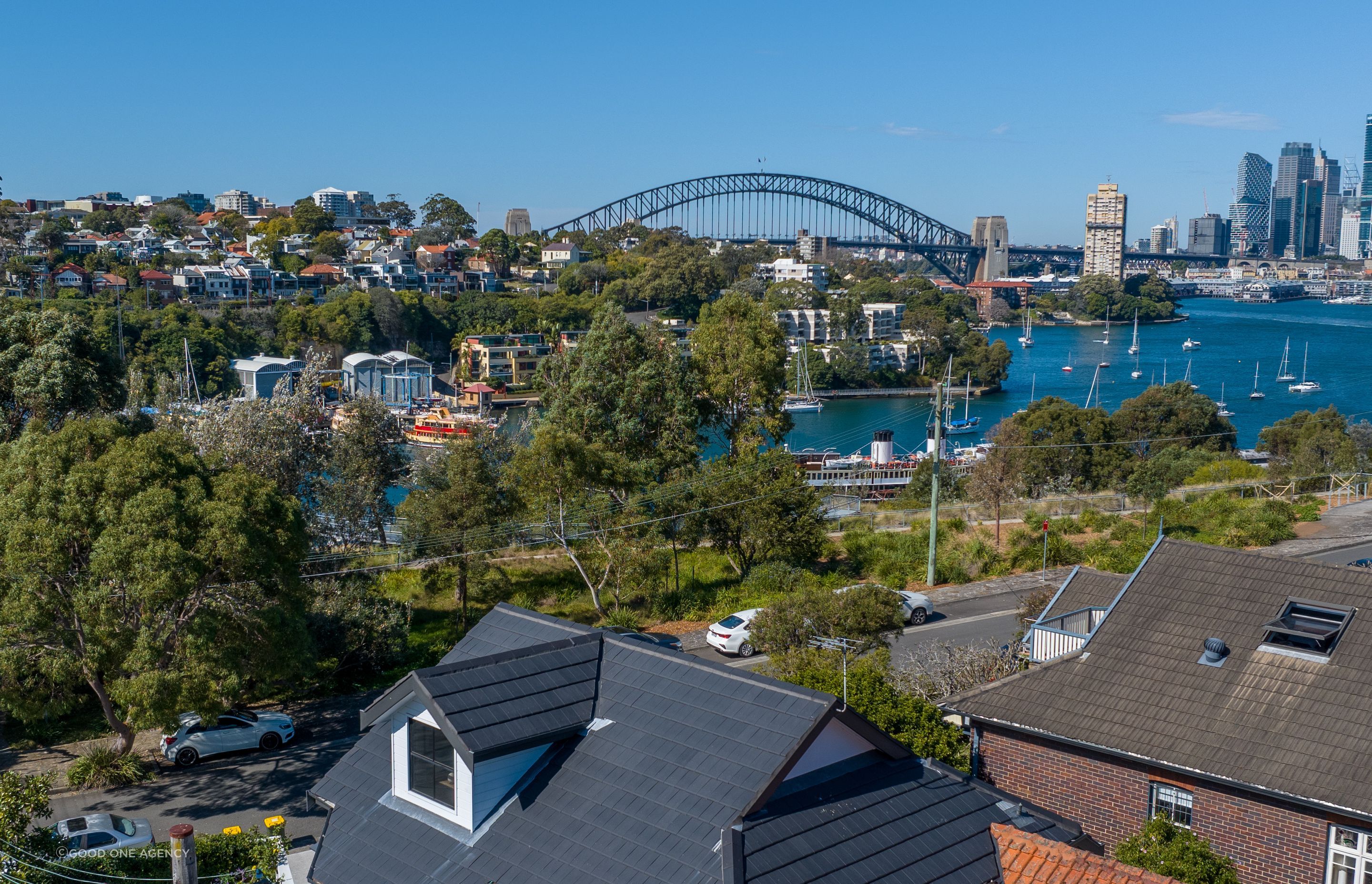 The home boasts stunning views of Sydney Harbour and bridge.