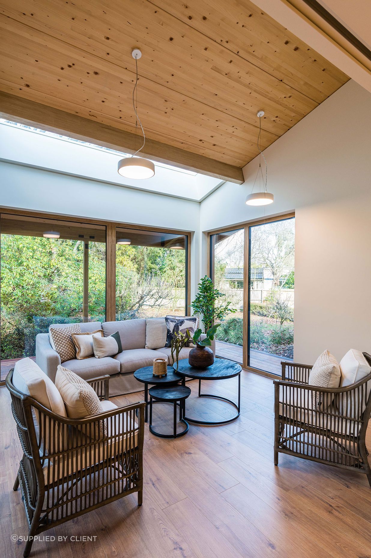 The sunroom has glazing on three sides and a 3.5-metre skylight.