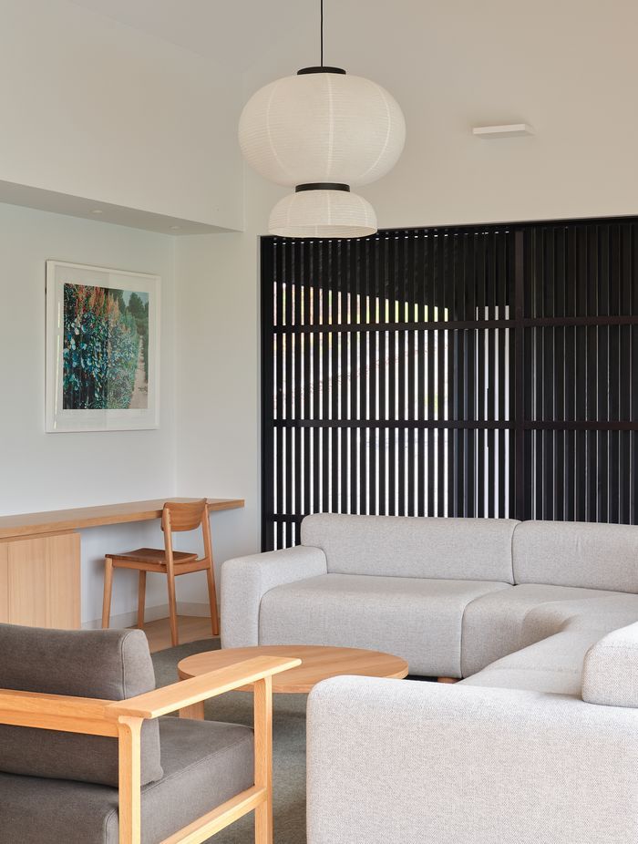 The main living spaces are all accessed along the 'spine' of the home.