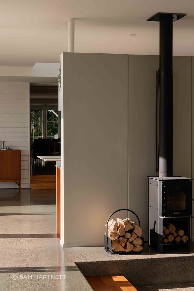 The lounge sits back to back with the kitchen and features a sunken conversation pit.