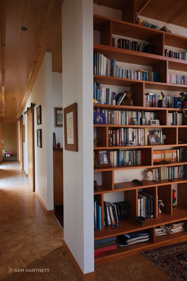 The entry library and hallway to the bedrooms.