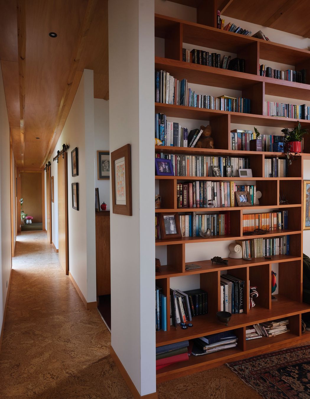 The entry library and hallway to the bedrooms.