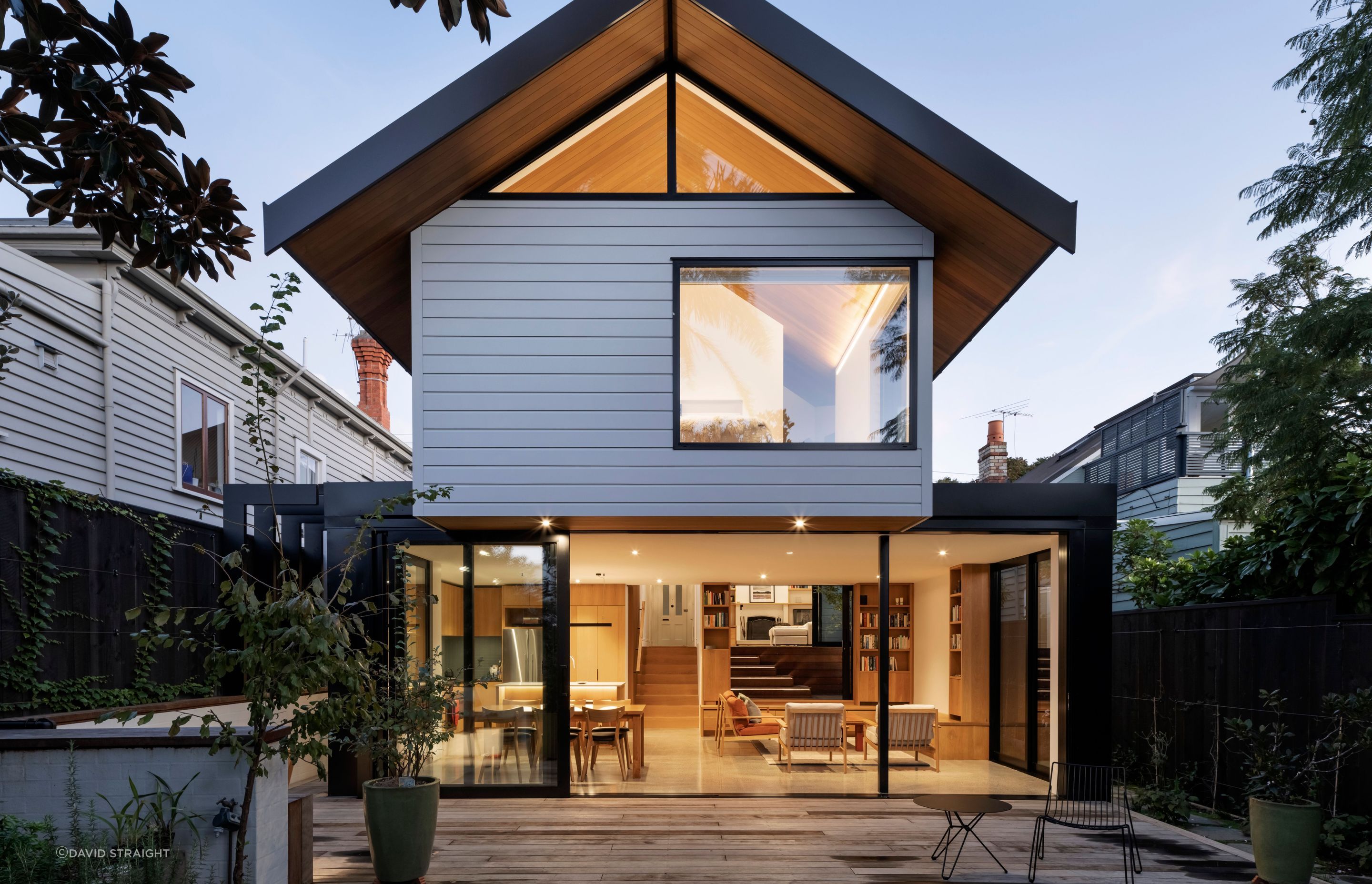 A new addition enhanced this character villa in Auckland’s Ponsonby. “Characteristic of the area, there was little space between neighbouring properties so we had to be careful to enhance light and views while maintaining privacy as much as possible,” says Jonathan Smith of Matter Architects. “The site runs from the street longways to the north and is beautifully positioned over the top of a natural valley.” To tie the addition to the original villa, similar materials were used, such as the horizontal weatherboards. “We used negative detailing that replicated corner mouldings but in a more modern way.”