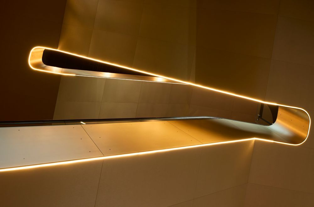 Beneath the escalator: an unforgettable experience of movement and colour.