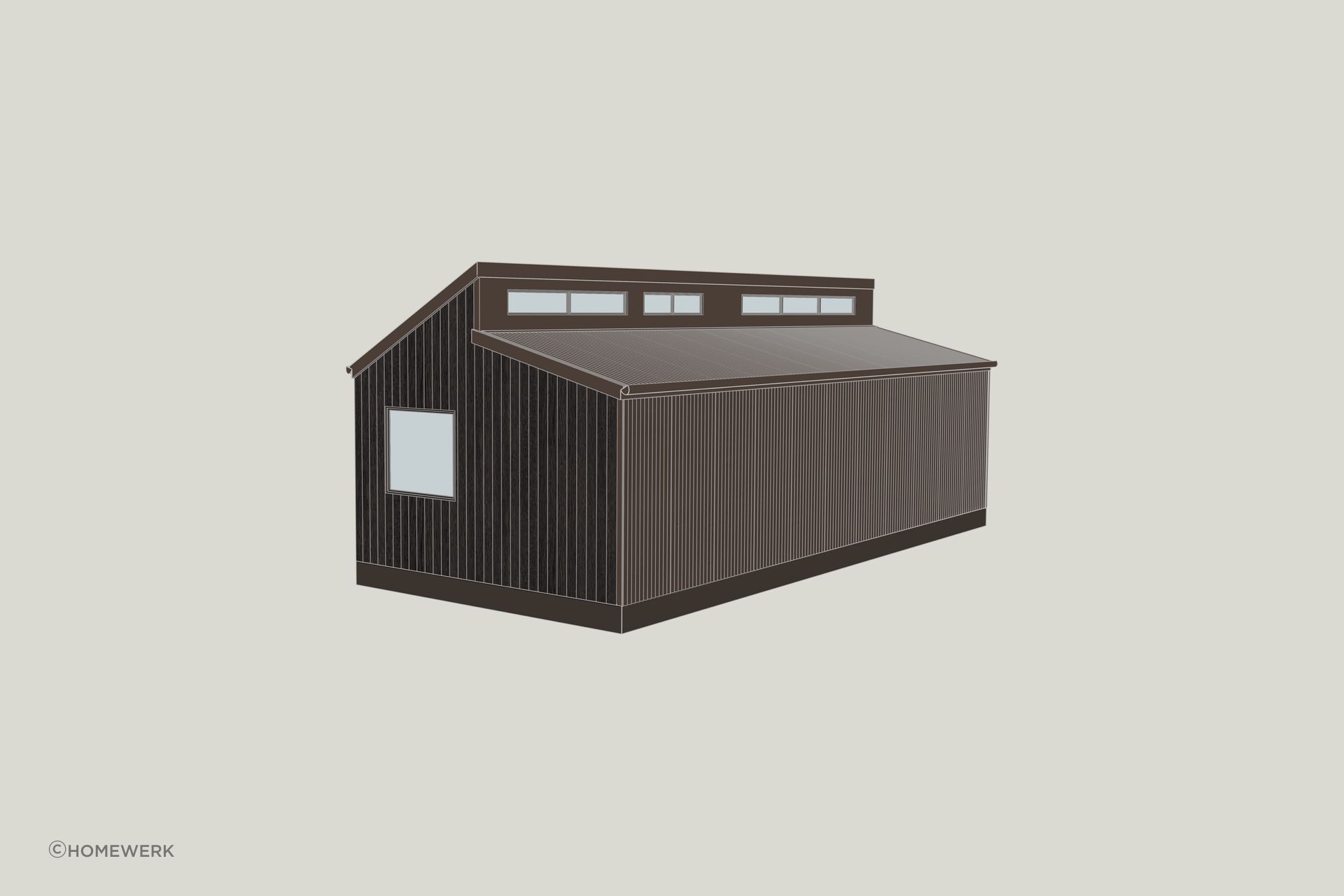Exterior render of Cabin Originale featuring Abodo Vulcan cladding.