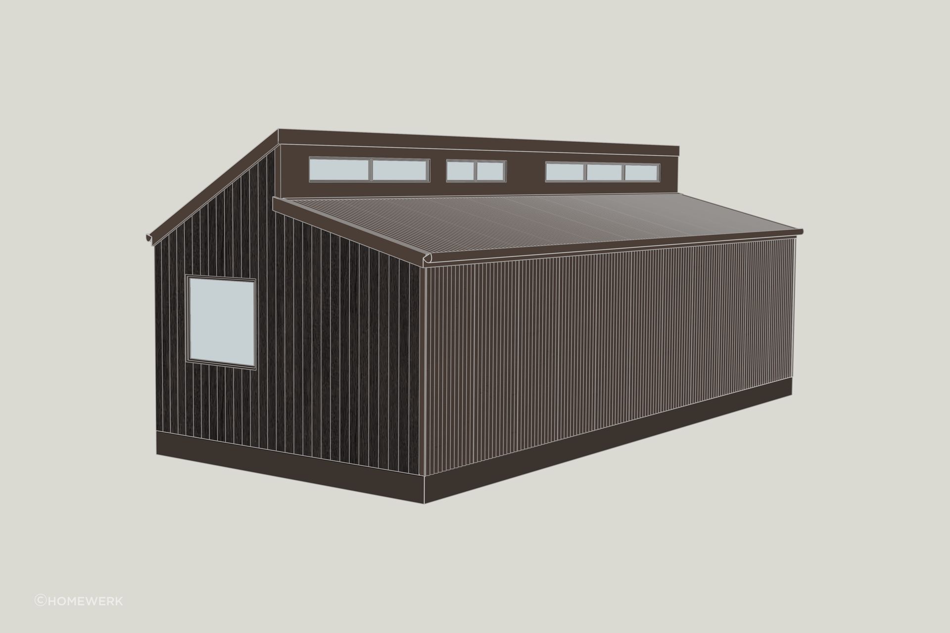 Exterior render of Cabin Originale featuring Abodo Vulcan cladding.