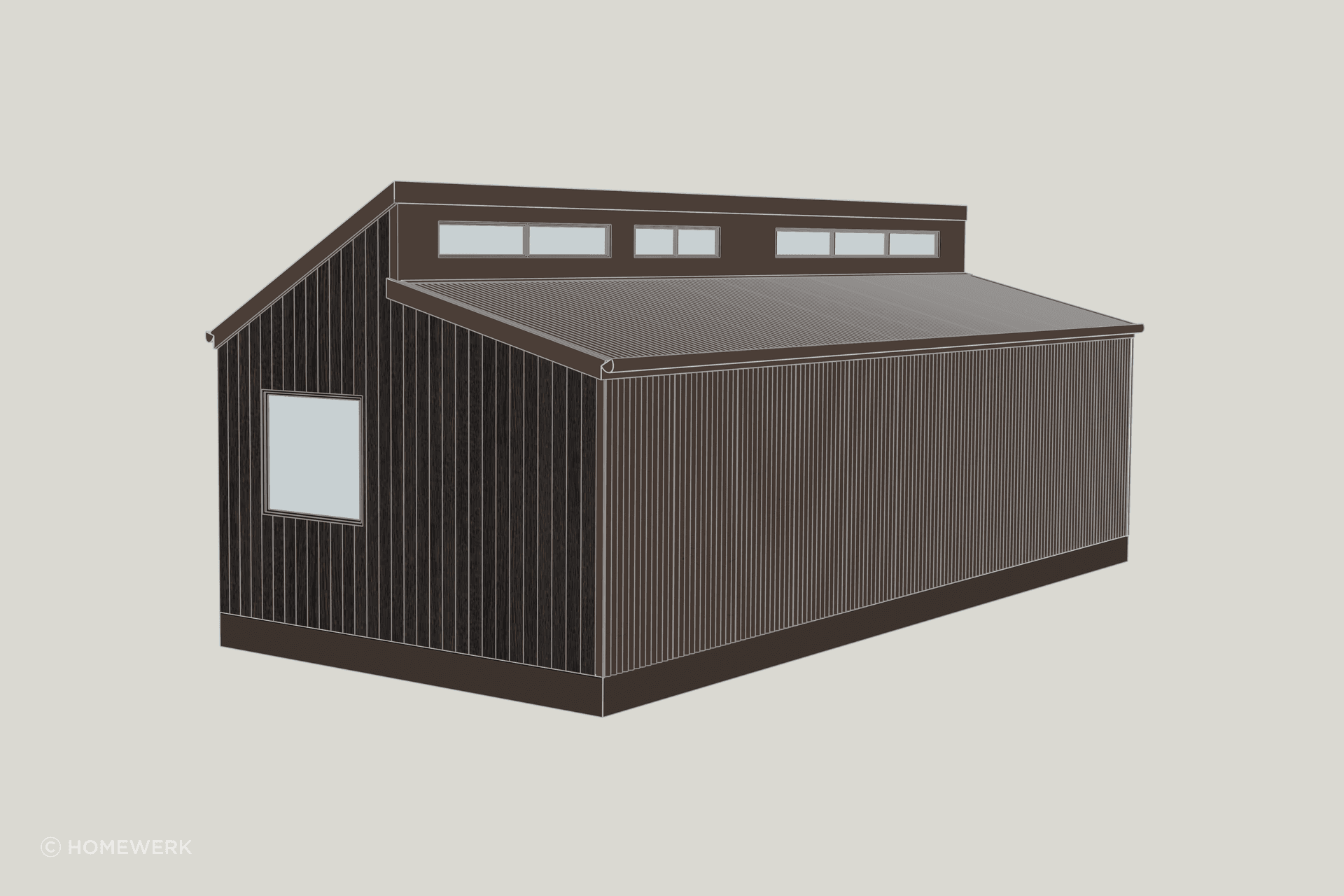 Exterior render of Cabin Originale featuring Abodo Vulcan cladding.