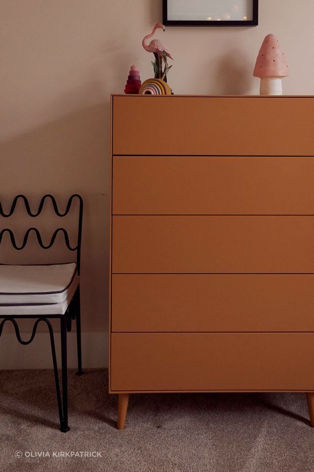 Dusky pink complements the home's soft, neutral colour palette.