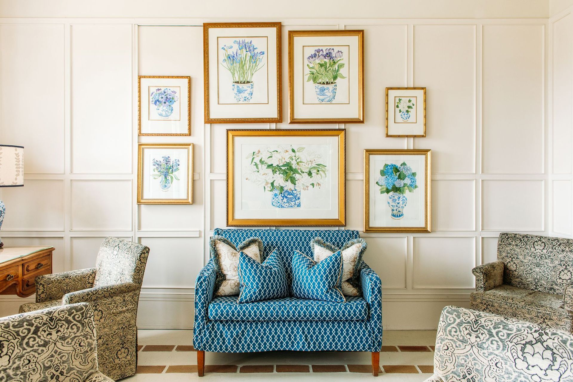 Luxury lodge Wharekauhau in Wairarapa had an internal refresh of its guest spaces by Nikki Burnet and Katie Peck of interior design studio Kurio. Here in the lodge’s day room, the artworks were already owned by Wharekauhau. “We unearthed some of their existing decor pieces like these from storage, and curated them in a way that effortlessly complements the design of each room,” says Nikki.