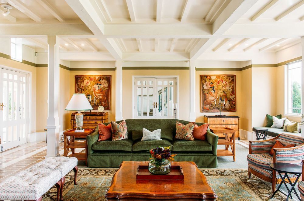 The sofas in the main living room are by Profile Furniture. Fabrics were key to Kurio’s design and they were careful to use hardwearing fabrics such as velvet and wool on high-use items such as sofas while saving more delicate embroidered materials and trims for accessories and occasional furniture. The team went to fabric houses such as Seneca, Textilia, James Dunlop Textiles, Icon Radford and Atelier Textiles to source the perfect fabrics to build their palettes.