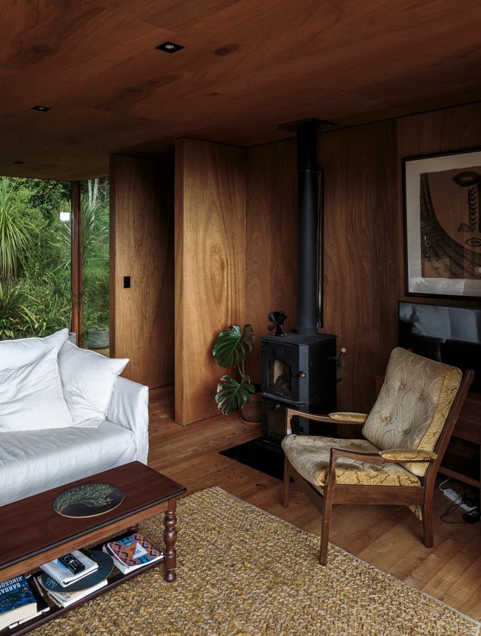 The wetback log fire provides hot water and sustainable heating for the home.