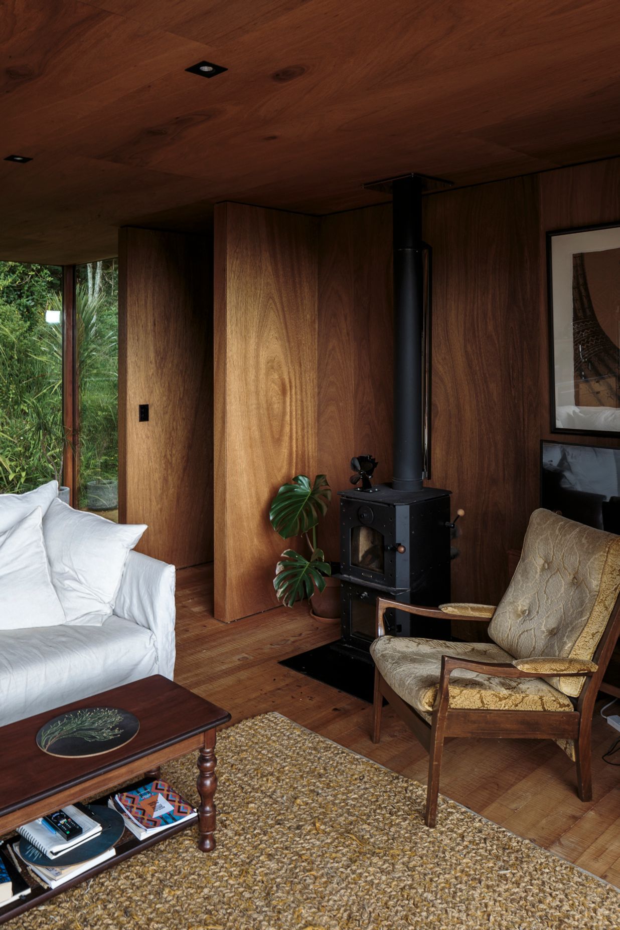 The wetback log fire provides hot water and sustainable heating for the home.