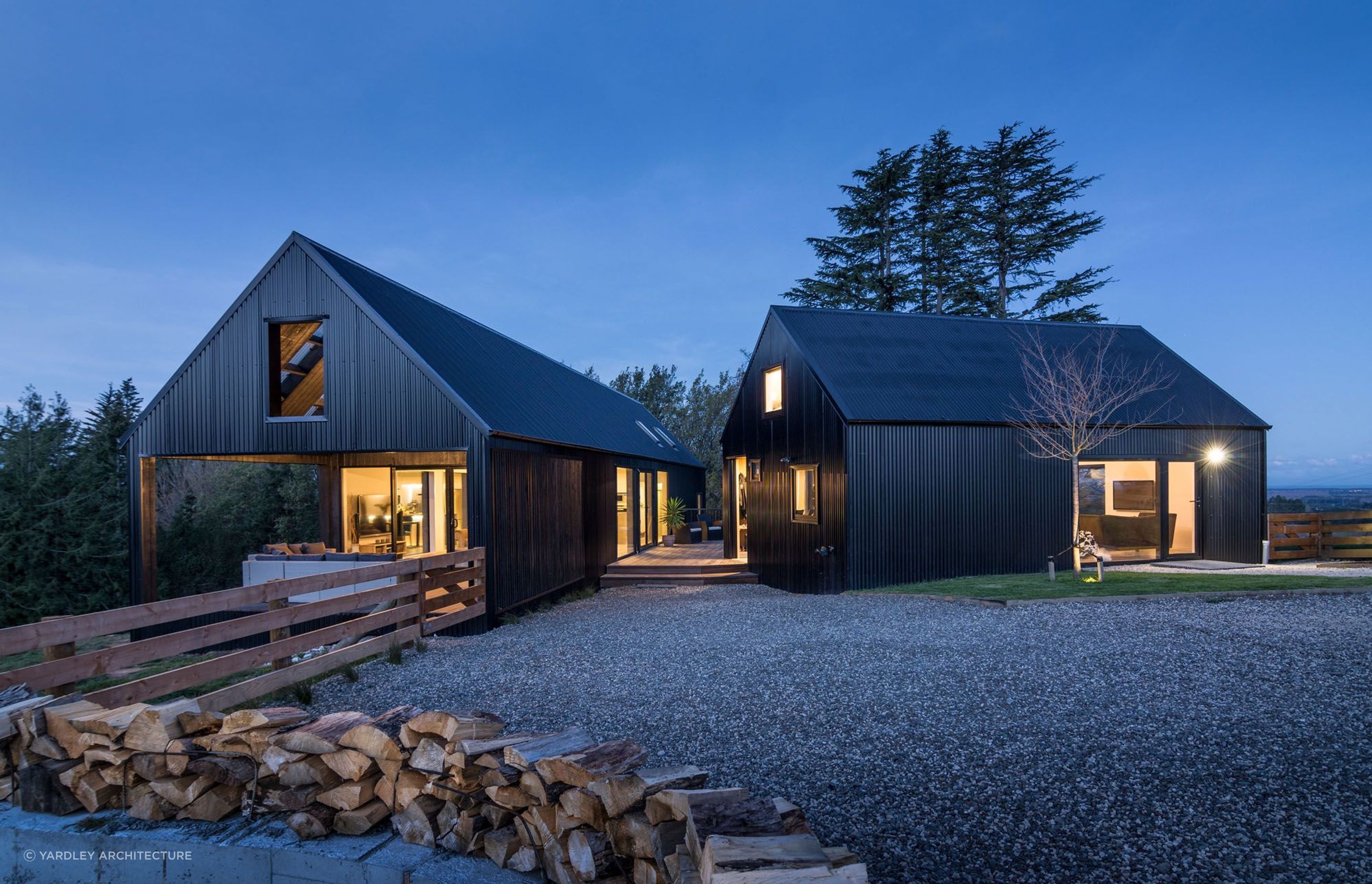 Two contemporary gable forms combine for this beautiful home in Canterbury — Photography by Mick Stephenson.