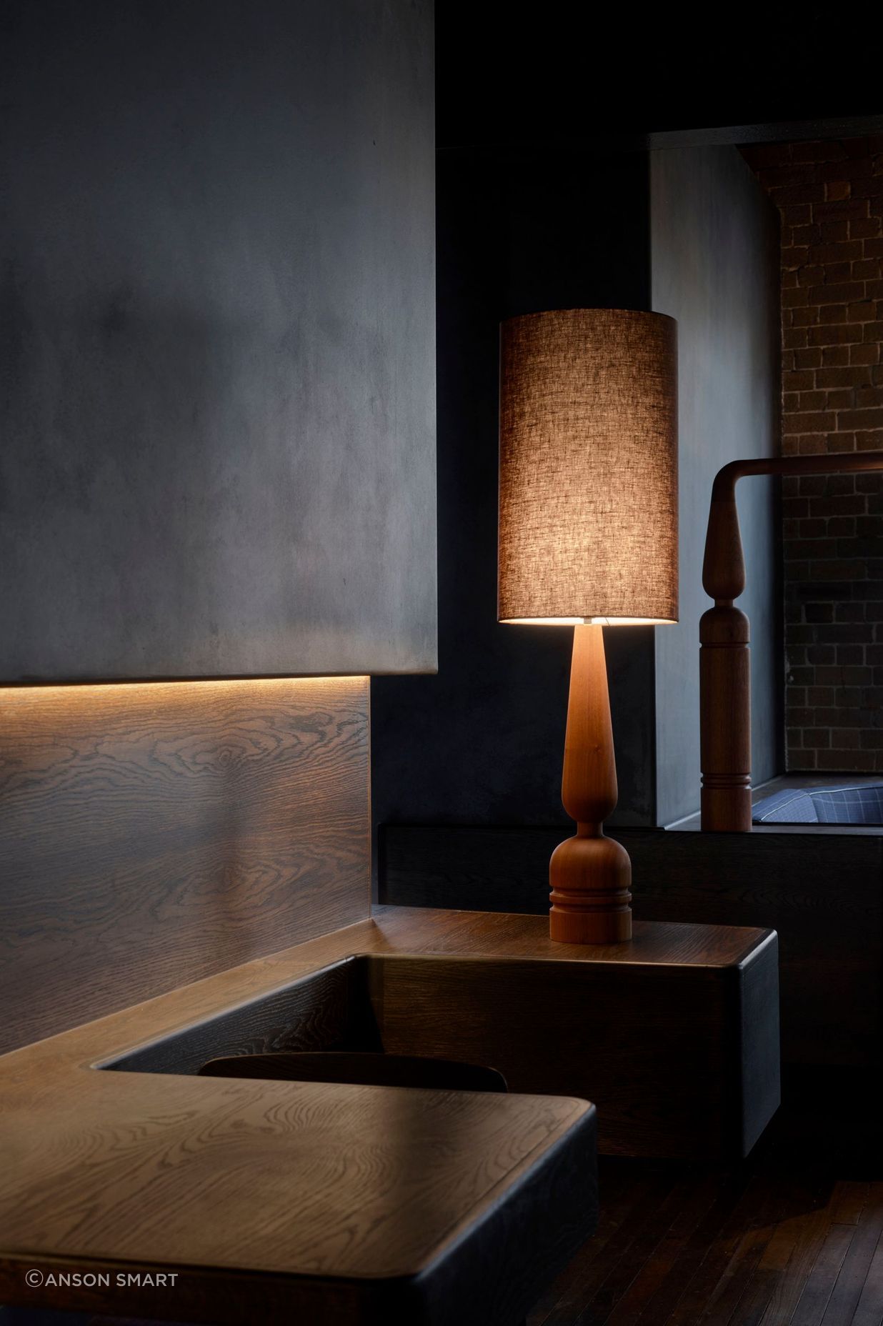 Four custom timber lamps inspired by the profiles of the gin-making stills down in Four Pillars’ Yarra Valley distillery.