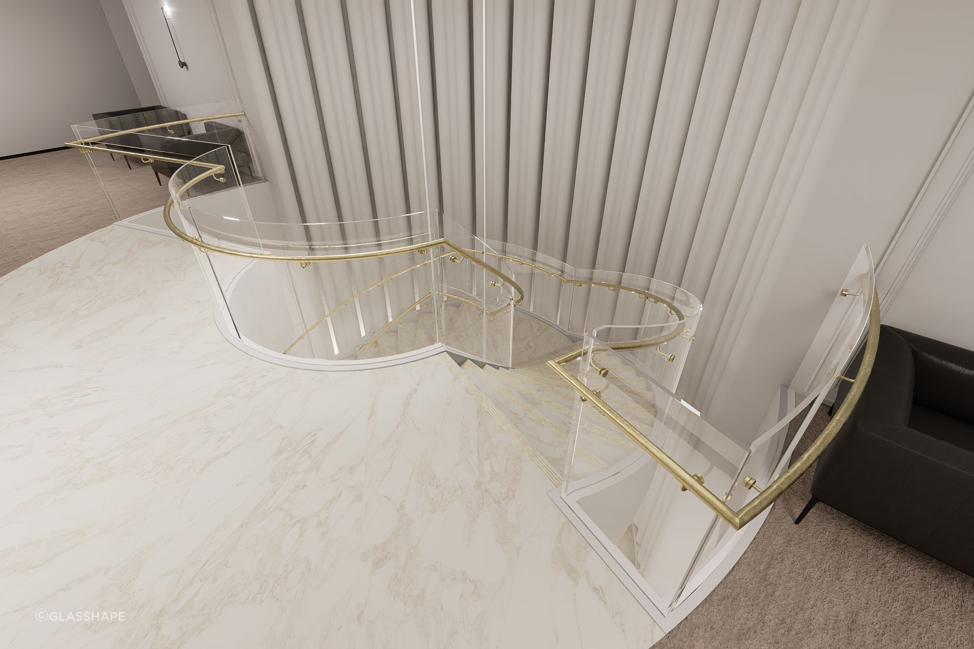 The installation process takes place towards the end of the project — once the stair structure is in place and other finishes have been installed — to protect the glass from any damage.