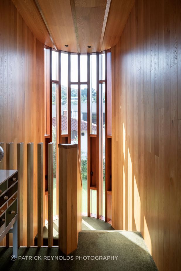 Curved cedar joinery in the stairwell was a challenge, says Brad.