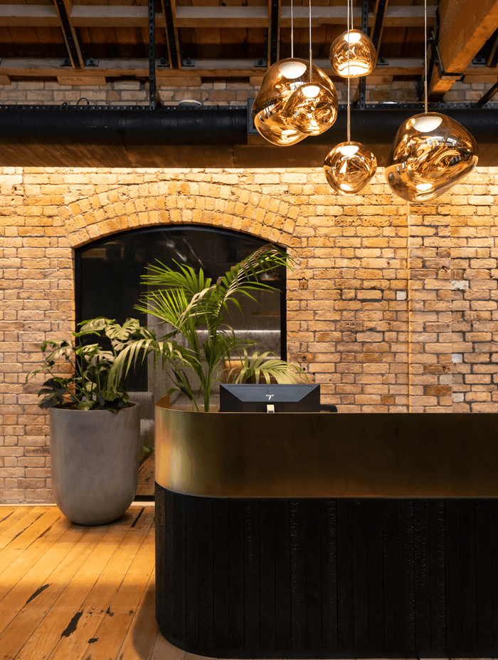 View of the reception area after stepping out of the lift.