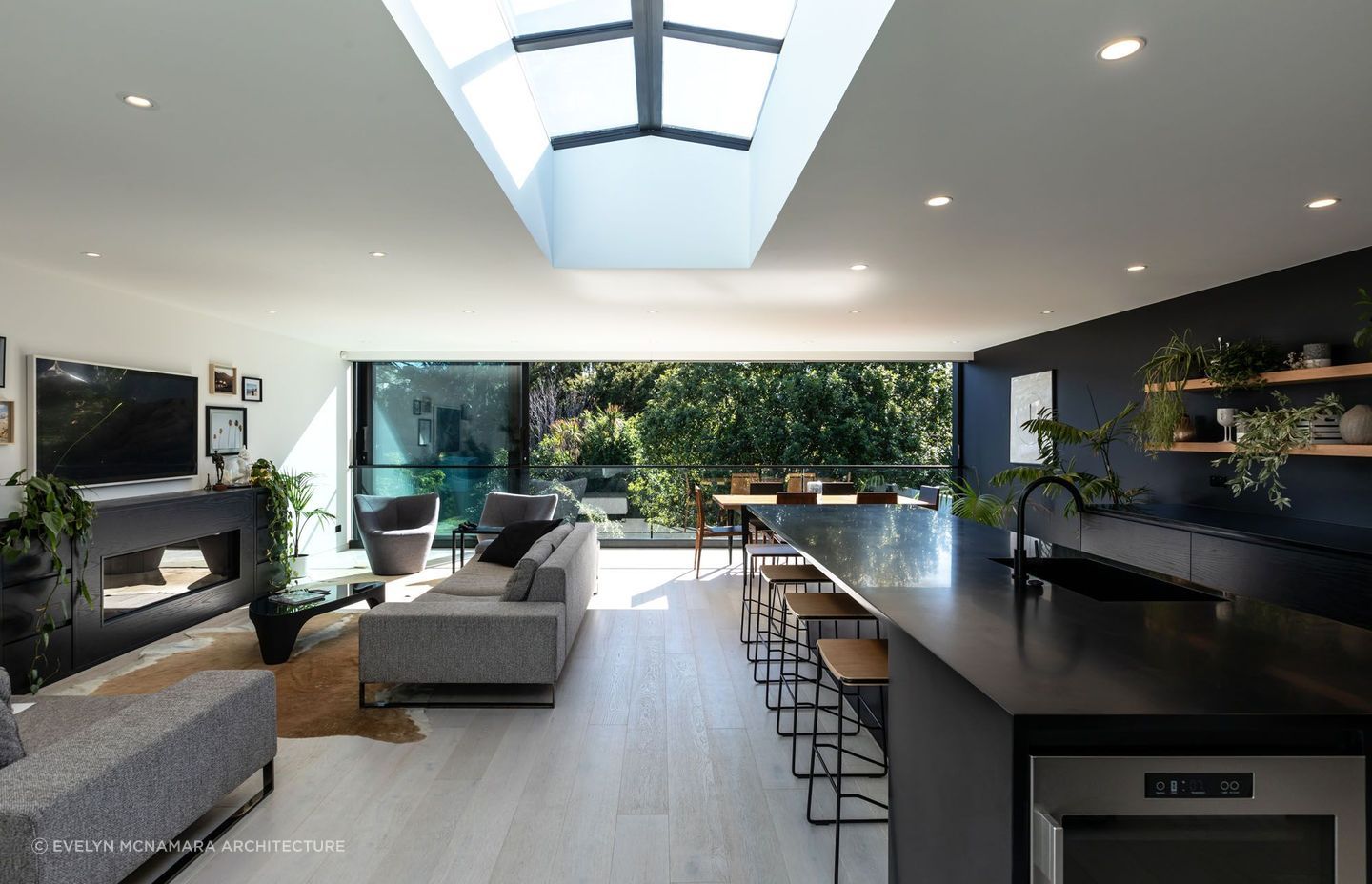 The exquisite interior of the villa's two-storey extension —the skylight one of many stunning highlights. | Photography: Jono Parker