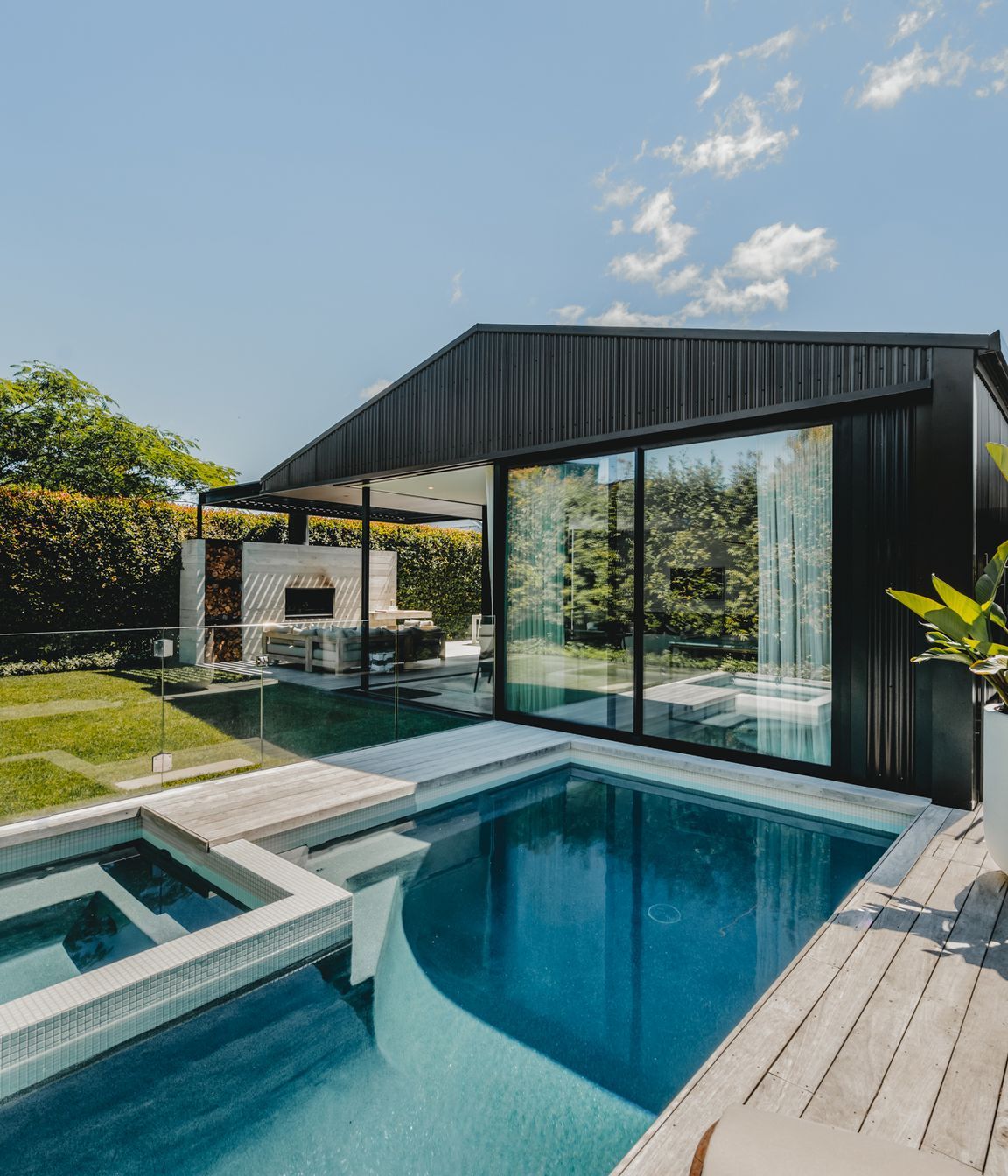 The addition of a pool creates a resort feel.