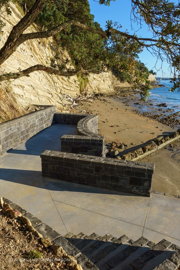 All of Auckland Stonemasons' sea walls are made from recycled basalt because it doesn't erode with the tide.