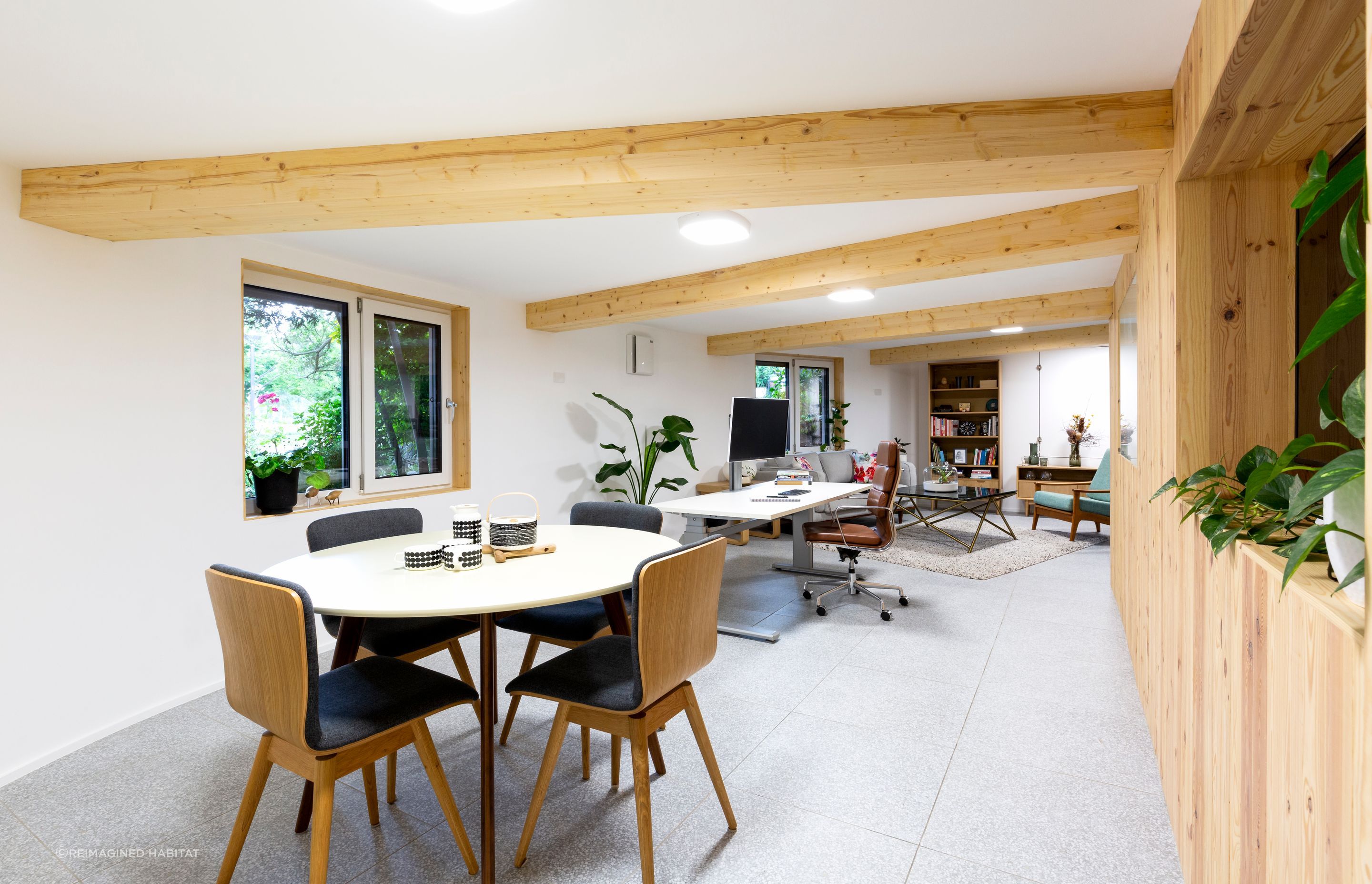 A centred desk feels both comfortable and functional in this stylish home office renovation - Photography: Kerrie Brewer