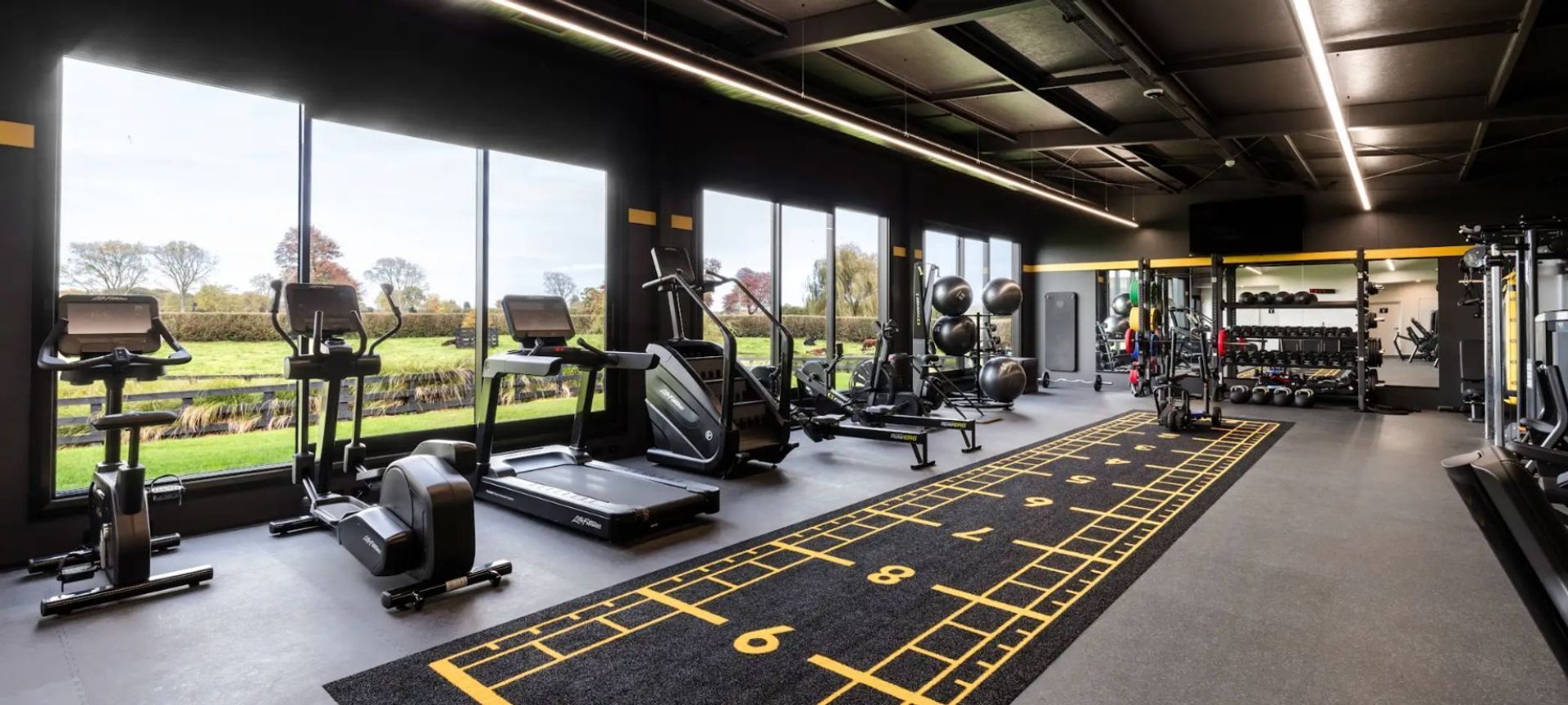 The gym is a true reflection of the premium-feel of Cambridge Stud itself, featuring top-tier technology and an uninterrupted view of the grounds to accompany the user's exercise routine.