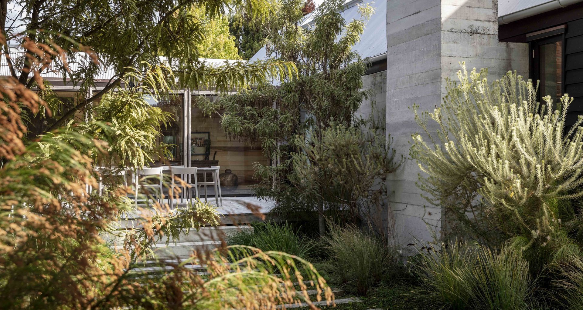 Courtyard garden on the Point Wells estuary combines native reeds with South African shrubs. Designer: Andy Hamilton. Photo: Duncan Innes.