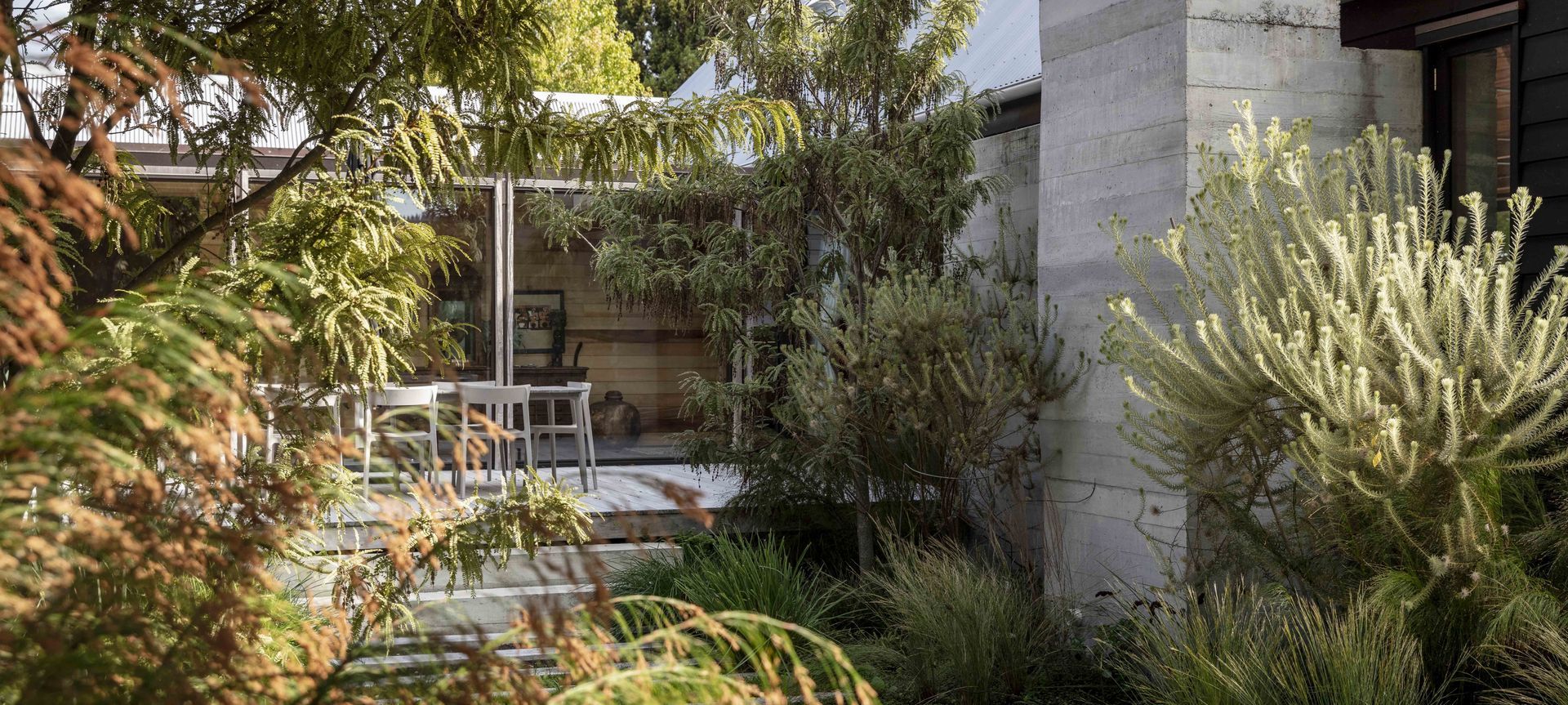 Courtyard garden on the Point Wells estuary combines native reeds with South African shrubs. Designer: Andy Hamilton. Photo: Duncan Innes.
