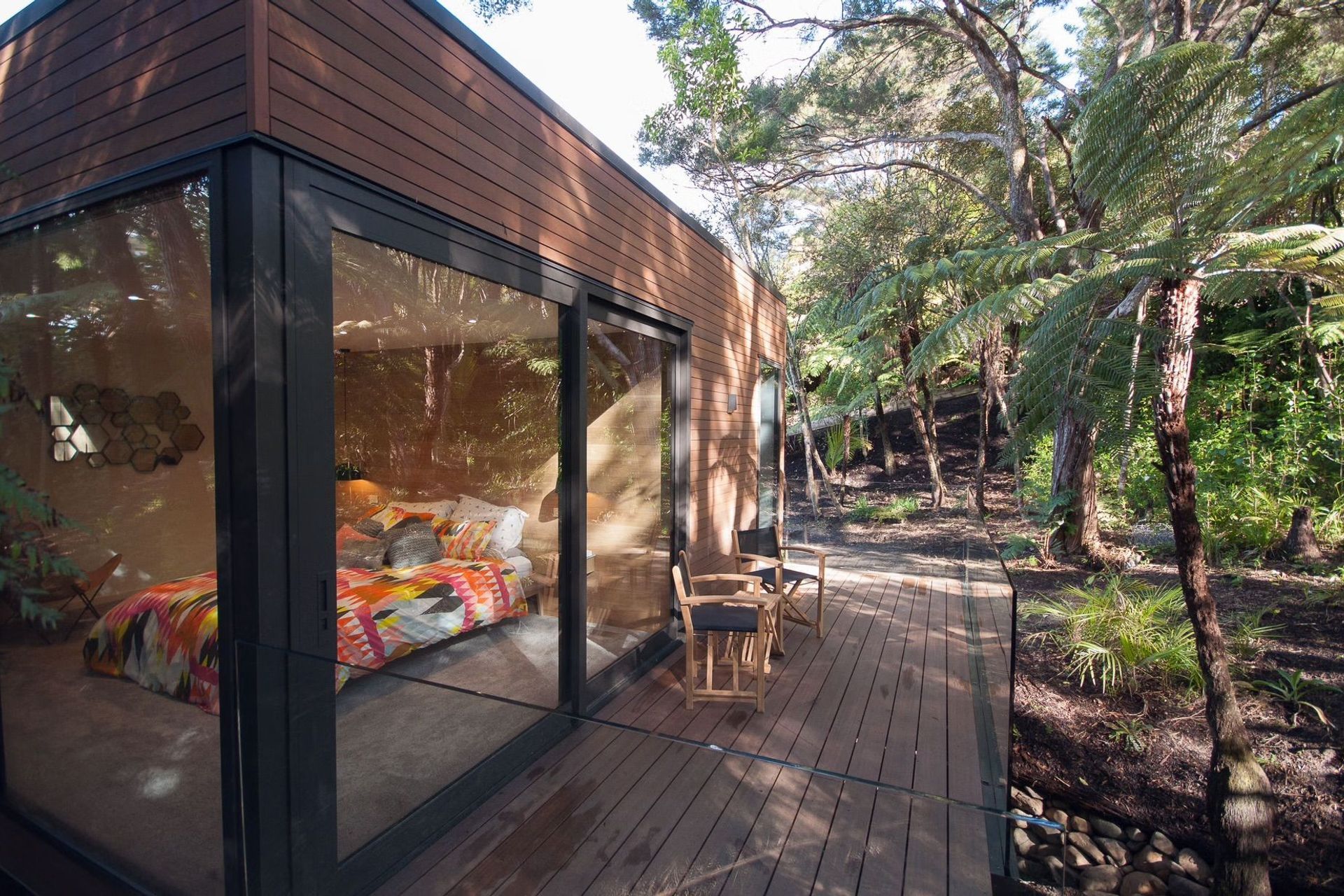 The home has plenty of outdoor living space to make the most of the beautiful bush location.