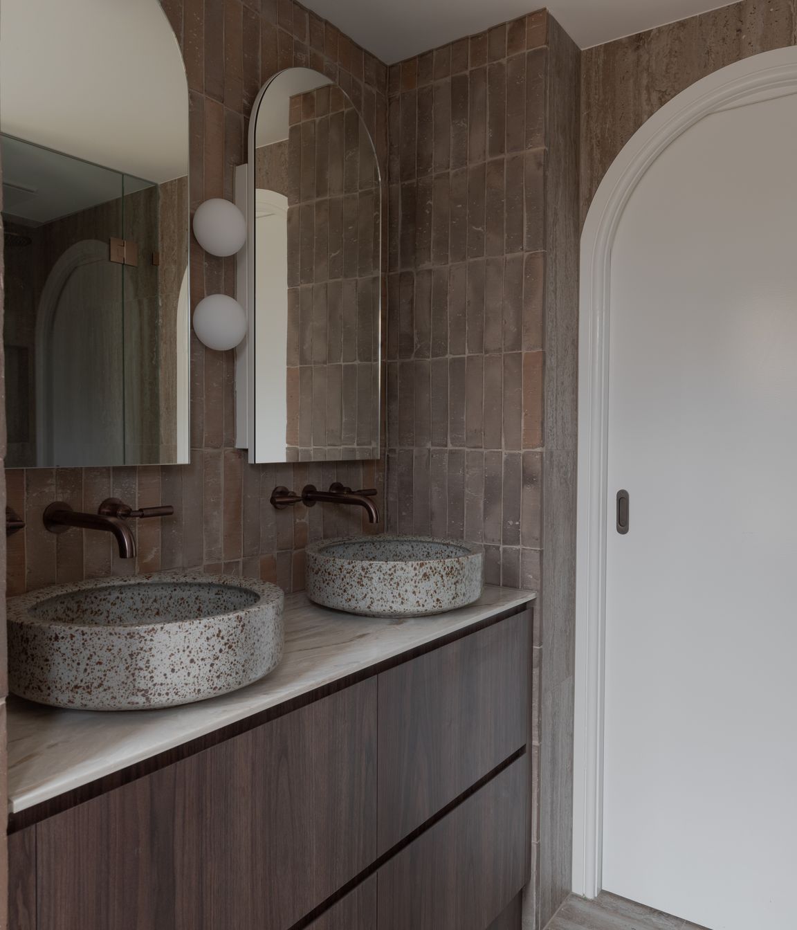 Handmade basins by Lindsey Wherrett Ceramics make handwashing an indulgent experience.