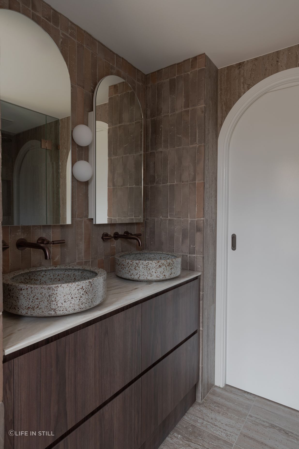 Handmade basins by Lindsey Wherrett Ceramics make handwashing an indulgent experience.