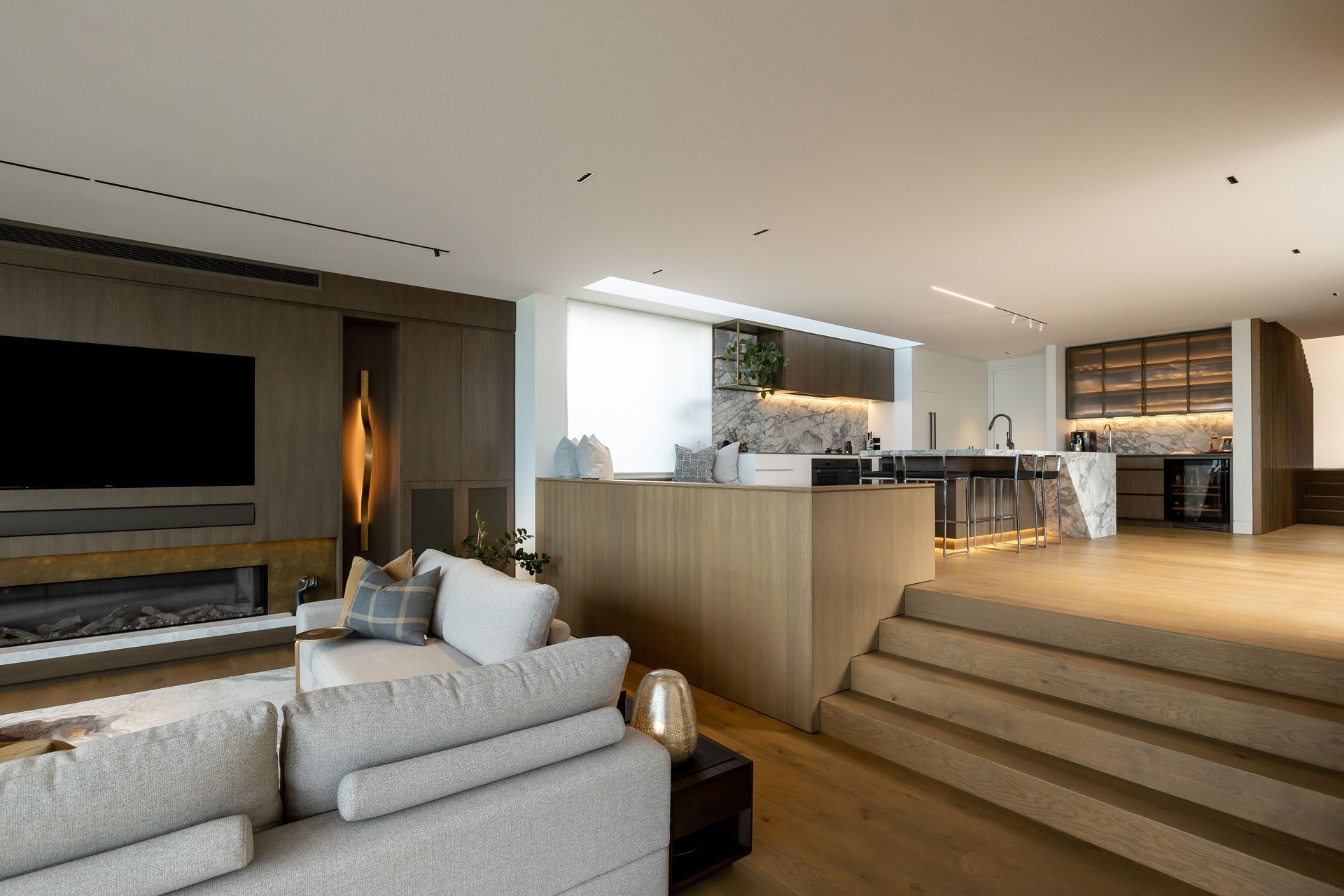 Moving through, levels step down towards the sea.