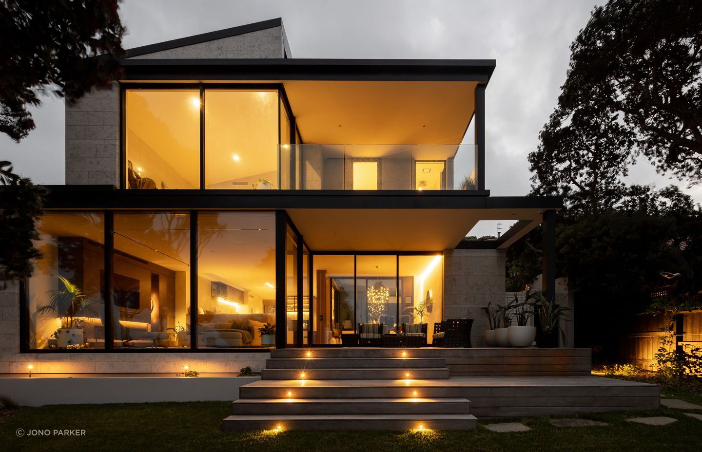 The material palette evokes feelings of warmth and stability.