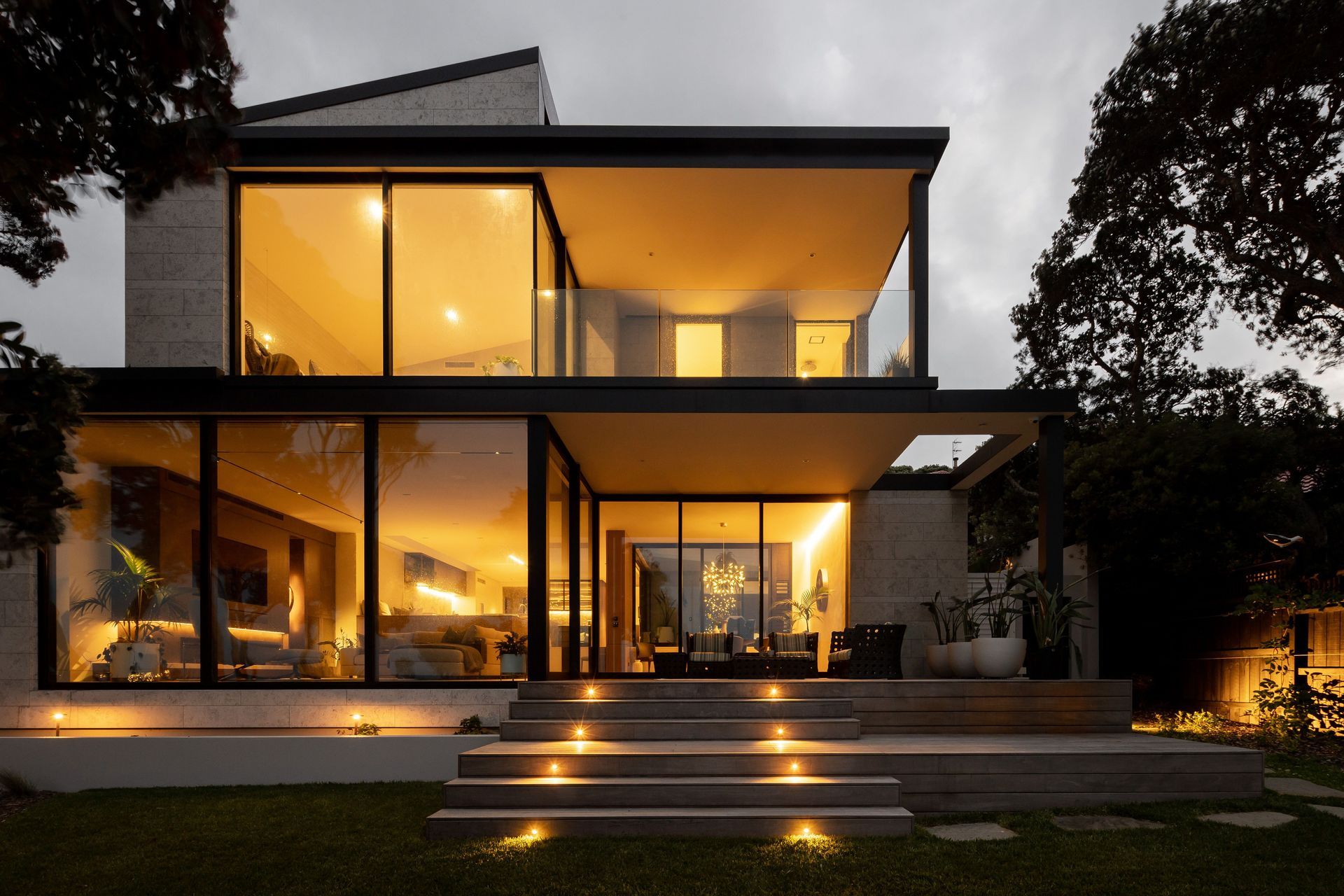 The material palette evokes feelings of warmth and stability.