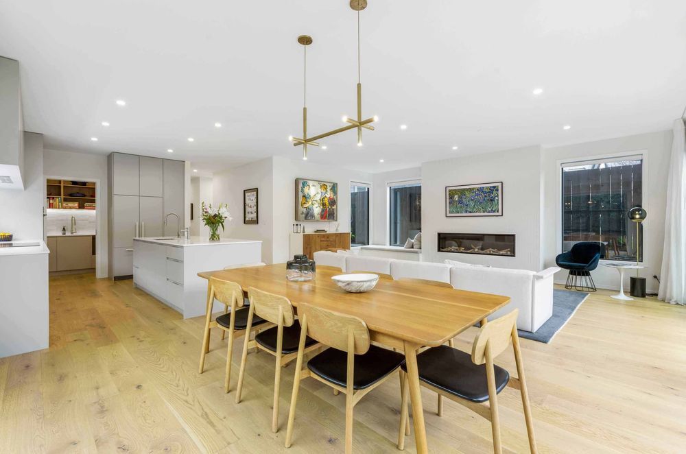 The open-plan living/kitchen/dining space is light and bright.