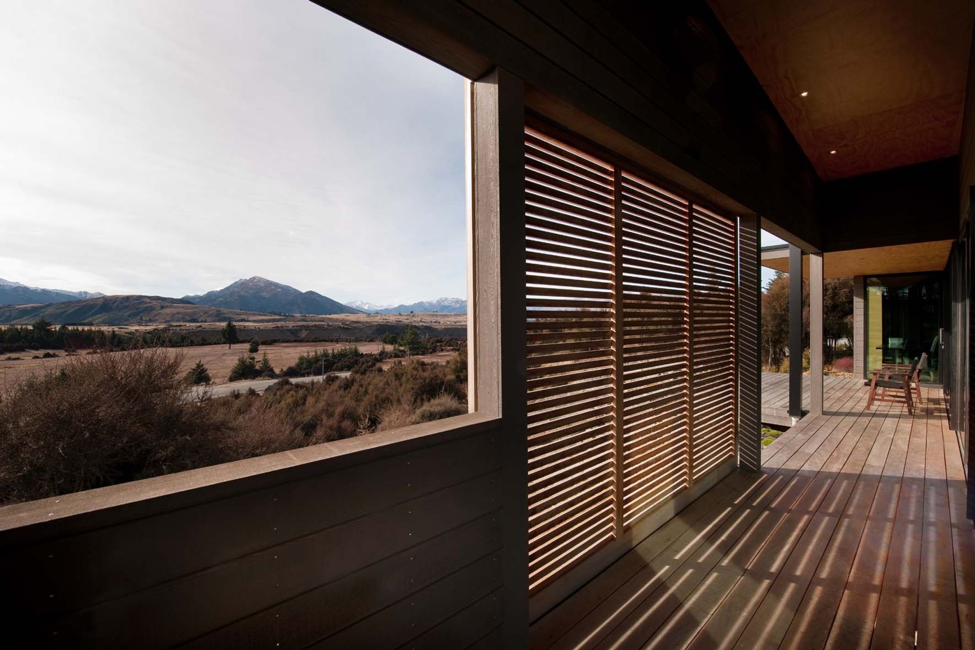 A beautiful verandah with timber screens to provide shelter from the intense Central Otago sun.