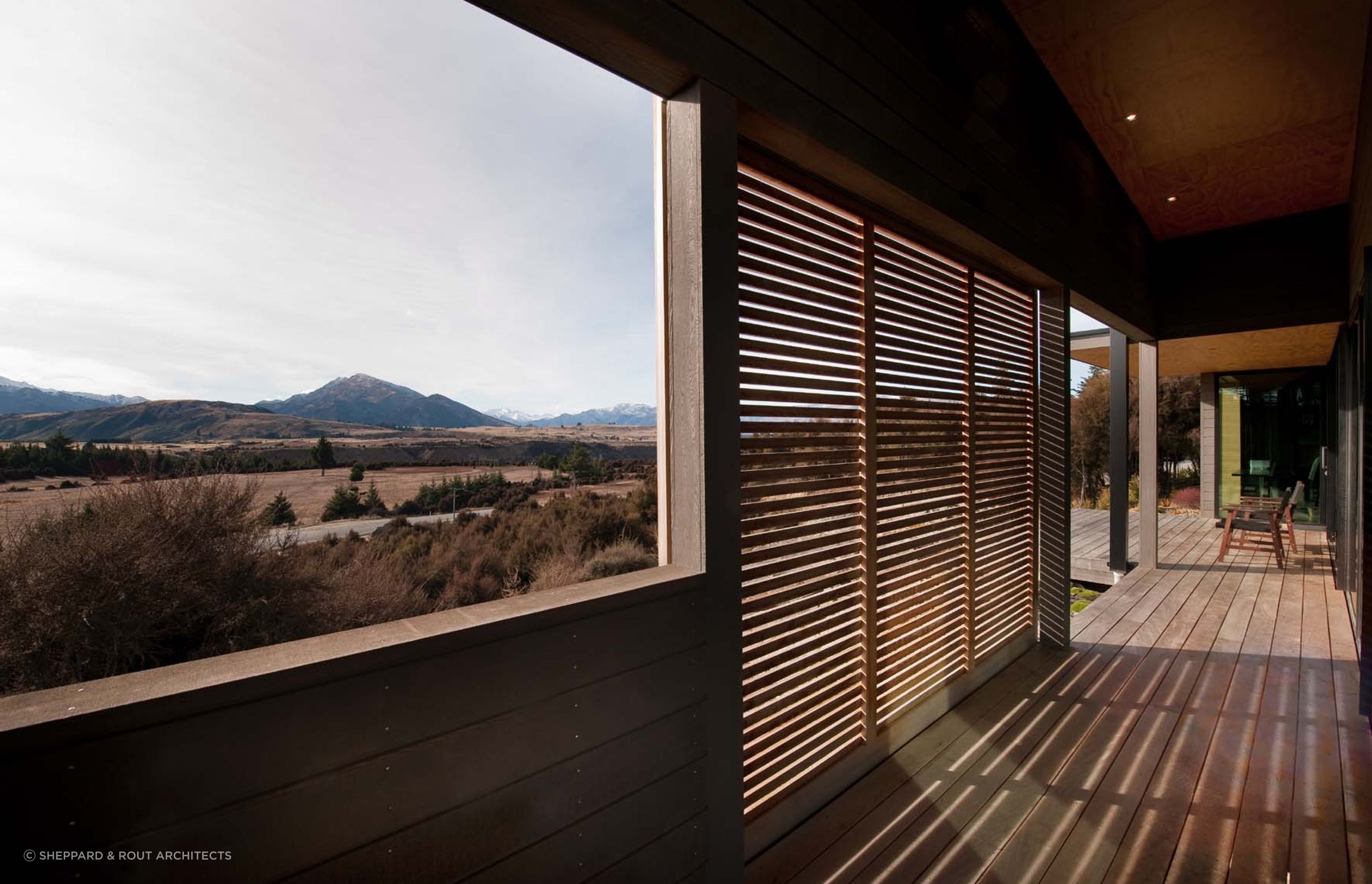 A beautiful verandah with timber screens to provide shelter from the intense Central Otago sun.
