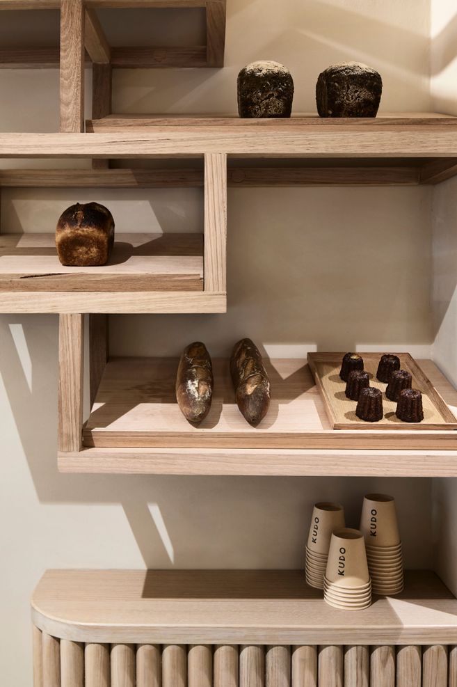 The natural materiality of the space allows the baked products to be the focal point.