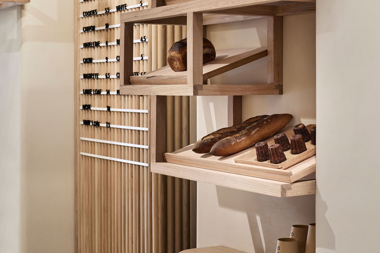 Timber frames create additional storage and room for displaying the products.